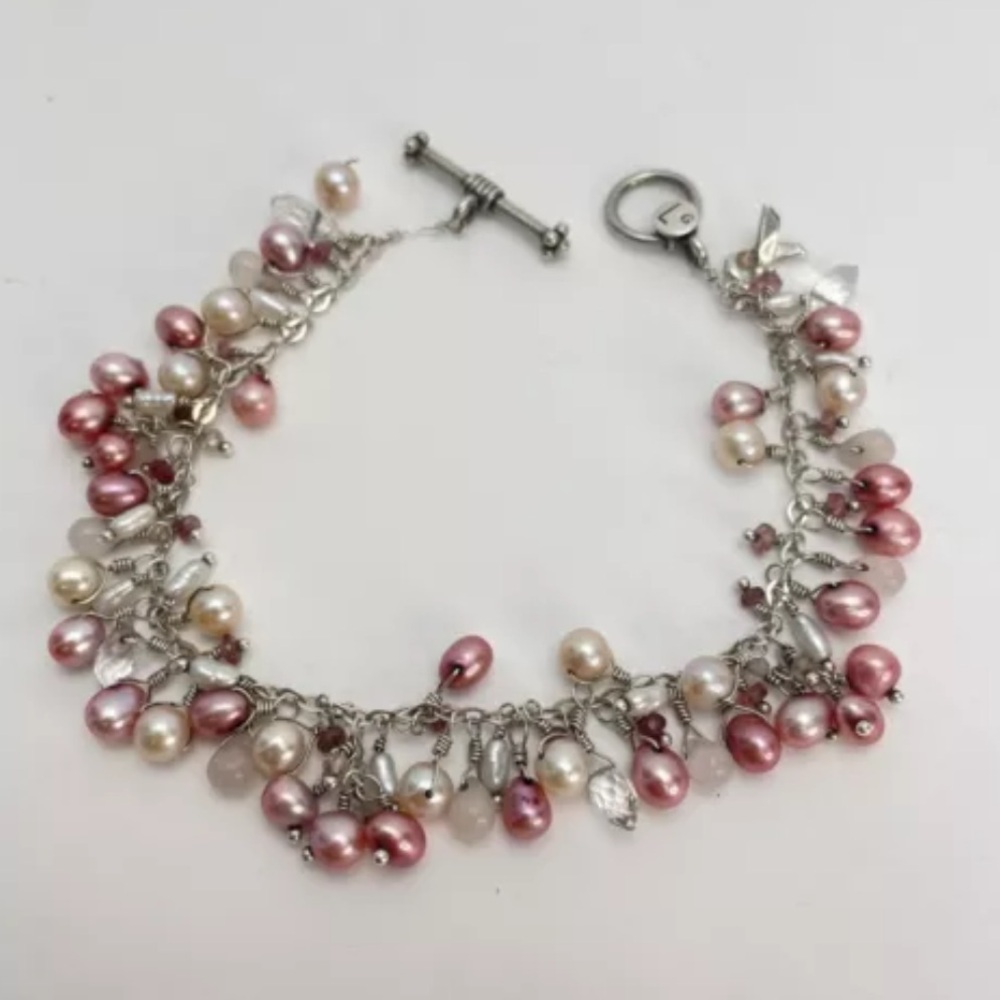 Sterling Silver & Pearls 7.5" Bracelet Laura Gibson Breast Cancer Awareness - Picture 7 of 7